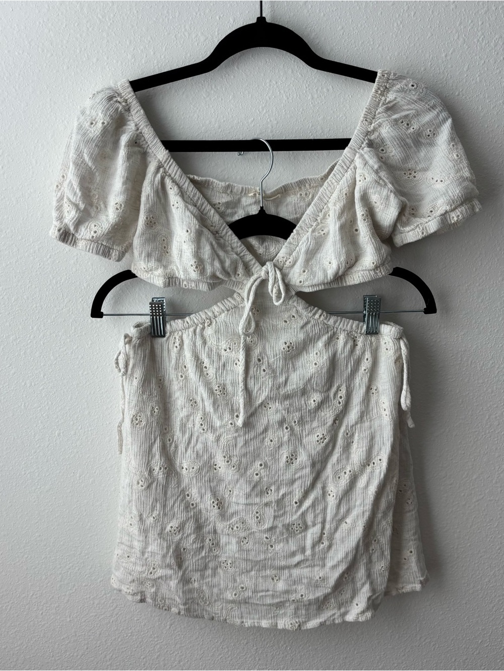 ILLA ILLA White Eyelet Tie-Front Crop Top Romper